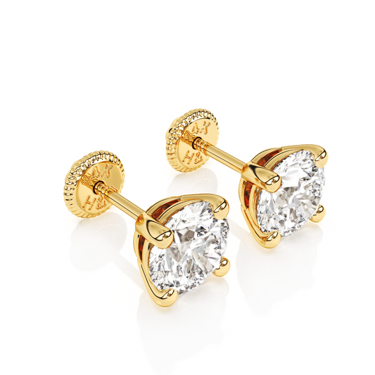 5mm Clear Round CZ Stud Earrings - Solid 14K Gold, Screw Back, for Babies & Children