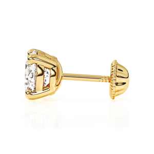 5mm Clear Round CZ Stud Earrings - Solid 14K Gold, Screw Back, for Babies & Children