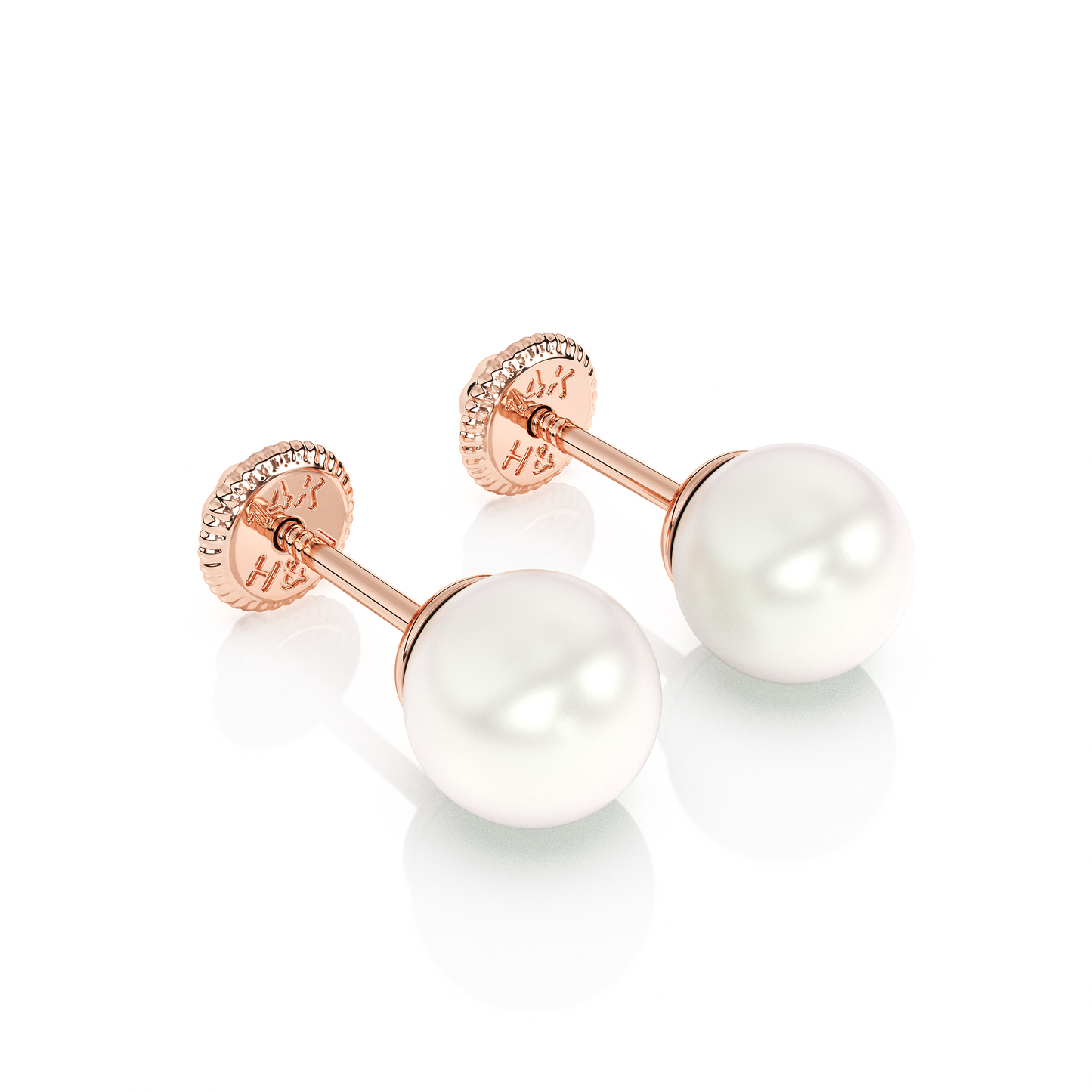 5mm Pearl Stud Earrings - Solid 14K Rose Gold, Screw Back, for Babies & Children