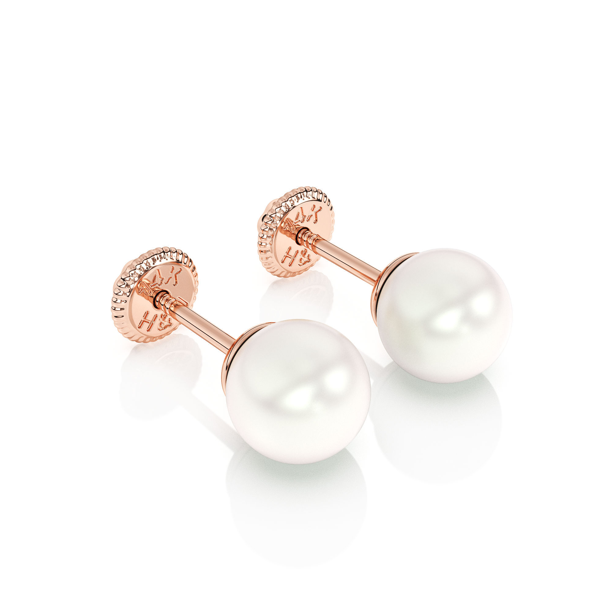 5mm Pearl Stud Earrings - Solid 14K Rose Gold, Screw Back, for Babies & Children