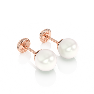 5mm Pearl Stud Earrings - Solid 14K Rose Gold, Screw Back, for Babies & Children