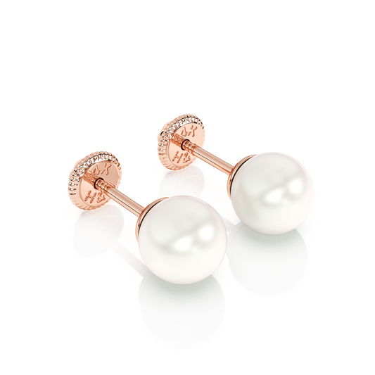 5mm Pearl Stud Earrings - Solid 14K Rose Gold, Screw Back, for Babies & Children
