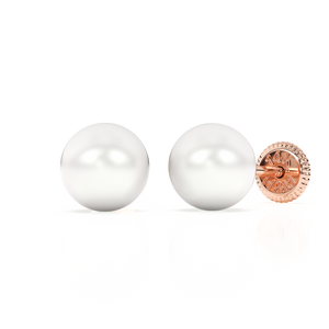 5mm Pearl Stud Earrings - Solid 14K Rose Gold, Screw Back, for Babies & Children