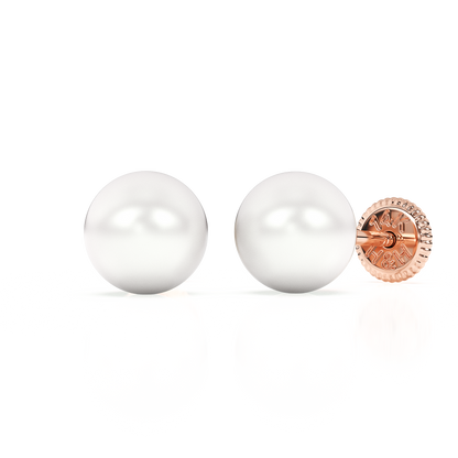 5mm Pearl Stud Earrings - Solid 14K Rose Gold, Screw Back, for Babies & Children