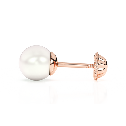 5mm Pearl Stud Earrings - Solid 14K Rose Gold, Screw Back, for Babies & Children