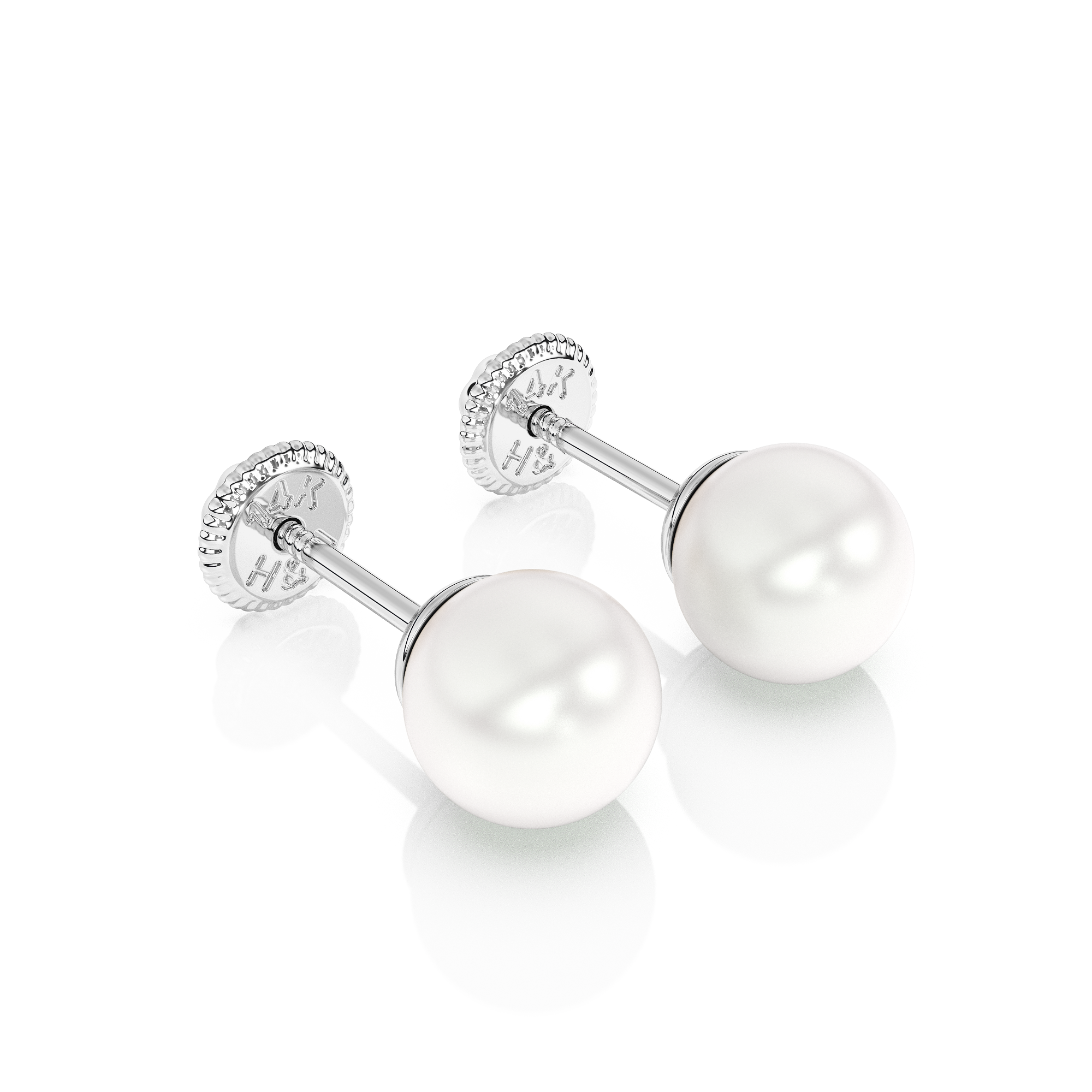 5mm Pearl Stud Earrings - Solid 14K White Gold, Screw Back, for Babies & Children