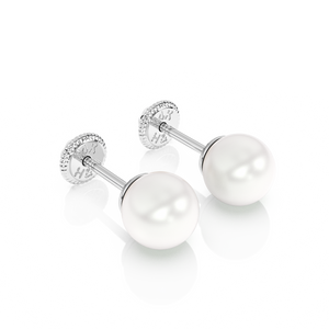 5mm Pearl Stud Earrings - Solid 14K White Gold, Screw Back, for Babies & Children