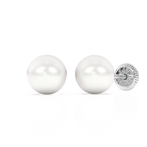 5mm Pearl Stud Earrings - Solid 14K White Gold, Screw Back, for Babies & Children