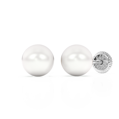 5mm Pearl Stud Earrings - Solid 14K White Gold, Screw Back, for Babies & Children