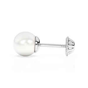 5mm Pearl Stud Earrings - Solid 14K White Gold, Screw Back, for Babies & Children