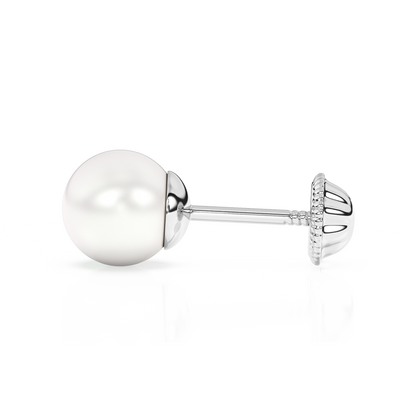 5mm Pearl Stud Earrings - Solid 14K White Gold, Screw Back, for Babies & Children
