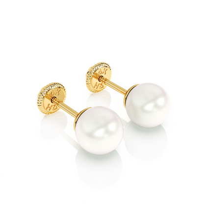 5mm Pearl Stud Earrings - Solid 14K Gold, Screw Back, for Babies & Children