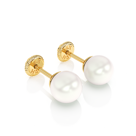 5mm Pearl Stud Earrings - Solid 14K Gold, Screw Back, for Babies & Children
