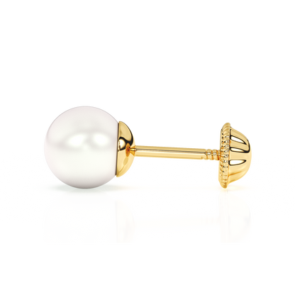 5mm Pearl Stud Earrings - Solid 14K Gold, Screw Back, for Babies & Children