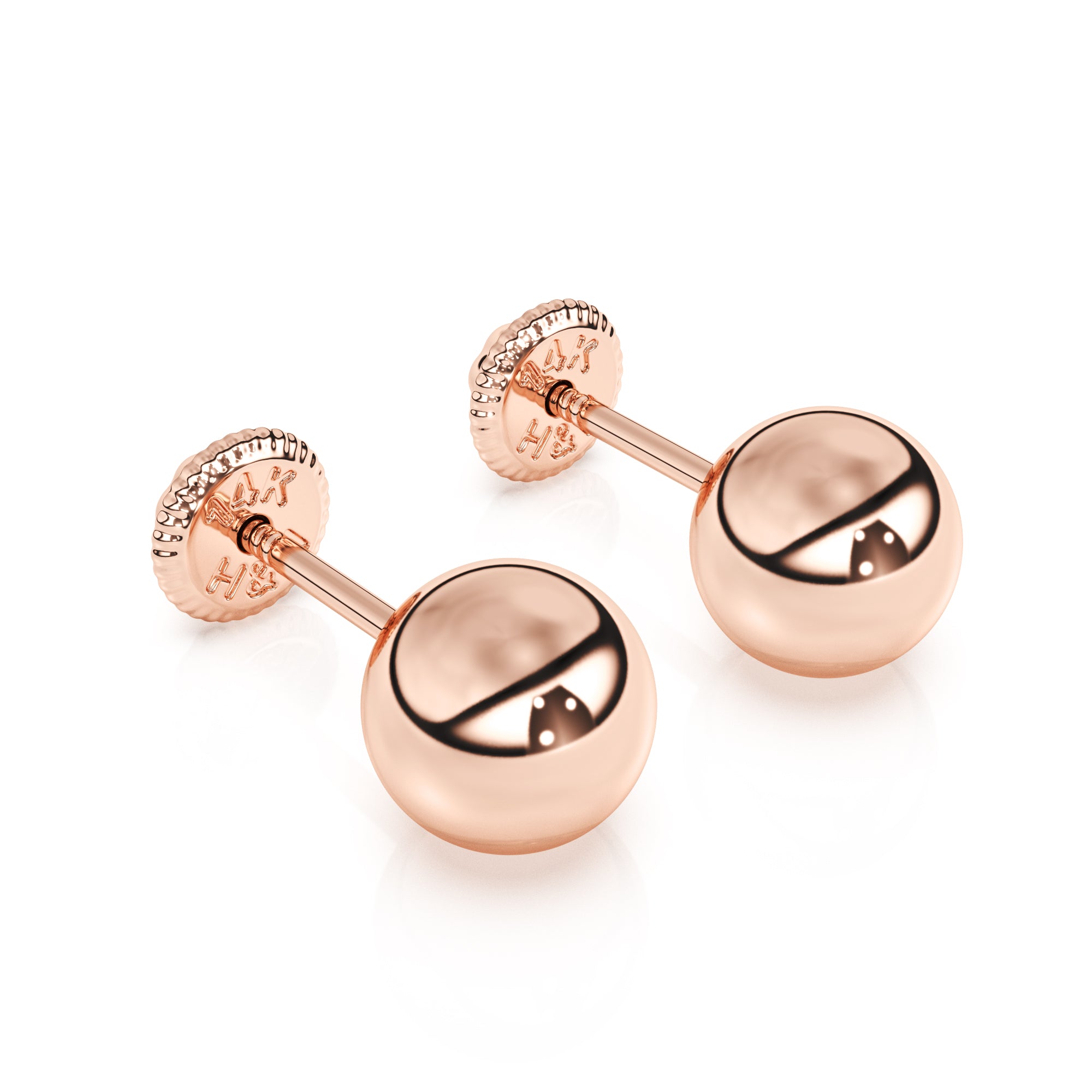Round stud earrings in rose gold with screwback post.