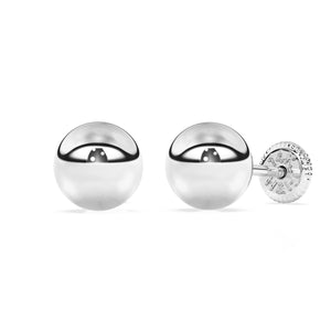 5mm Classic Round Stud Earrings - Solid 14K White Gold, Screw Back, for Babies & Children
