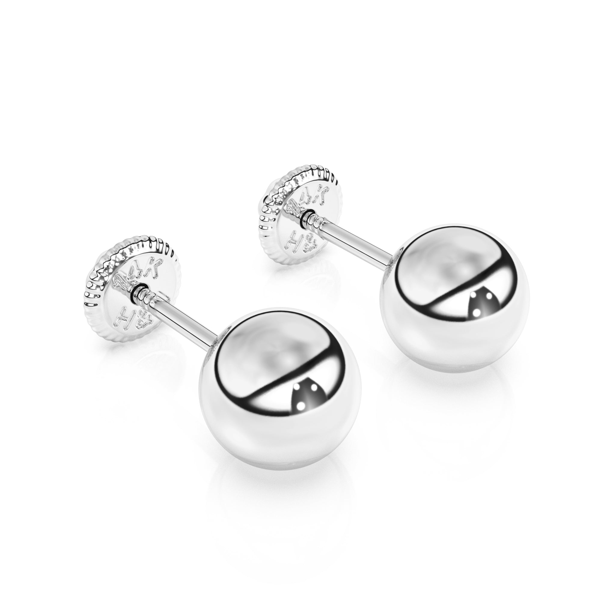 5mm Classic Round Stud Earrings - Solid 14K White Gold, Screw Back, for Babies & Children