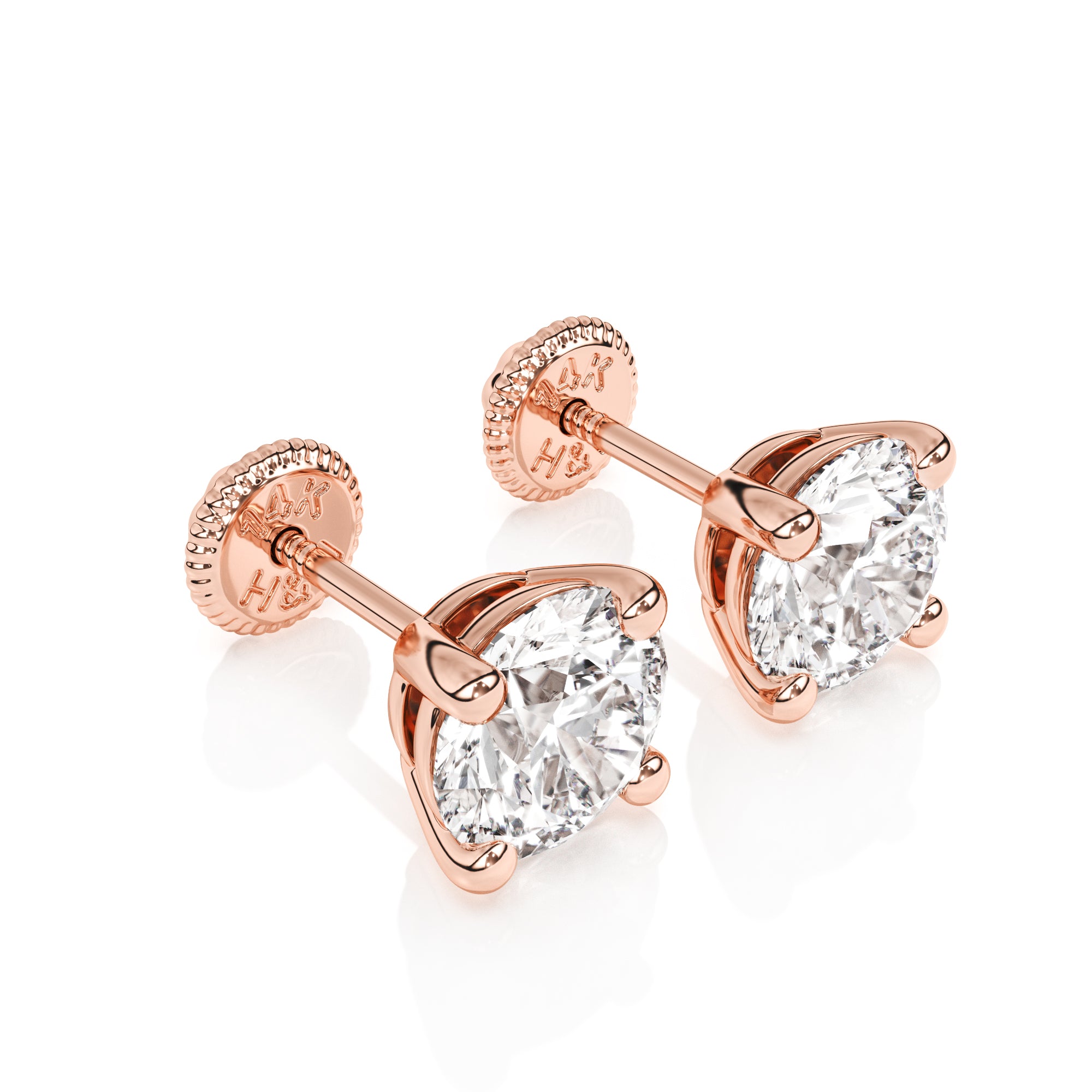 Rose gold stud earring with screwback post and clear round CZ stone.