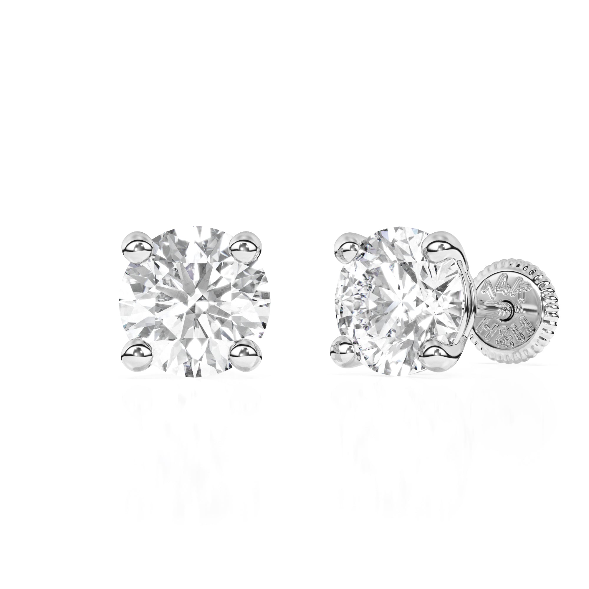 5mm Clear Round CZ Stud Earrings - Solid 14K White Gold, Screw Back, for Babies & Children