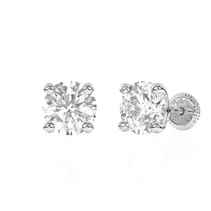 5mm Clear Round CZ Stud Earrings - Solid 14K White Gold, Screw Back, for Babies & Children