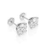 5mm Clear Round CZ Stud Earrings - Solid 14K White Gold, Screw Back, for Babies & Children
