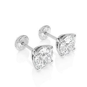 5mm Clear Round CZ Stud Earrings - Solid 14K White Gold, Screw Back, for Babies & Children
