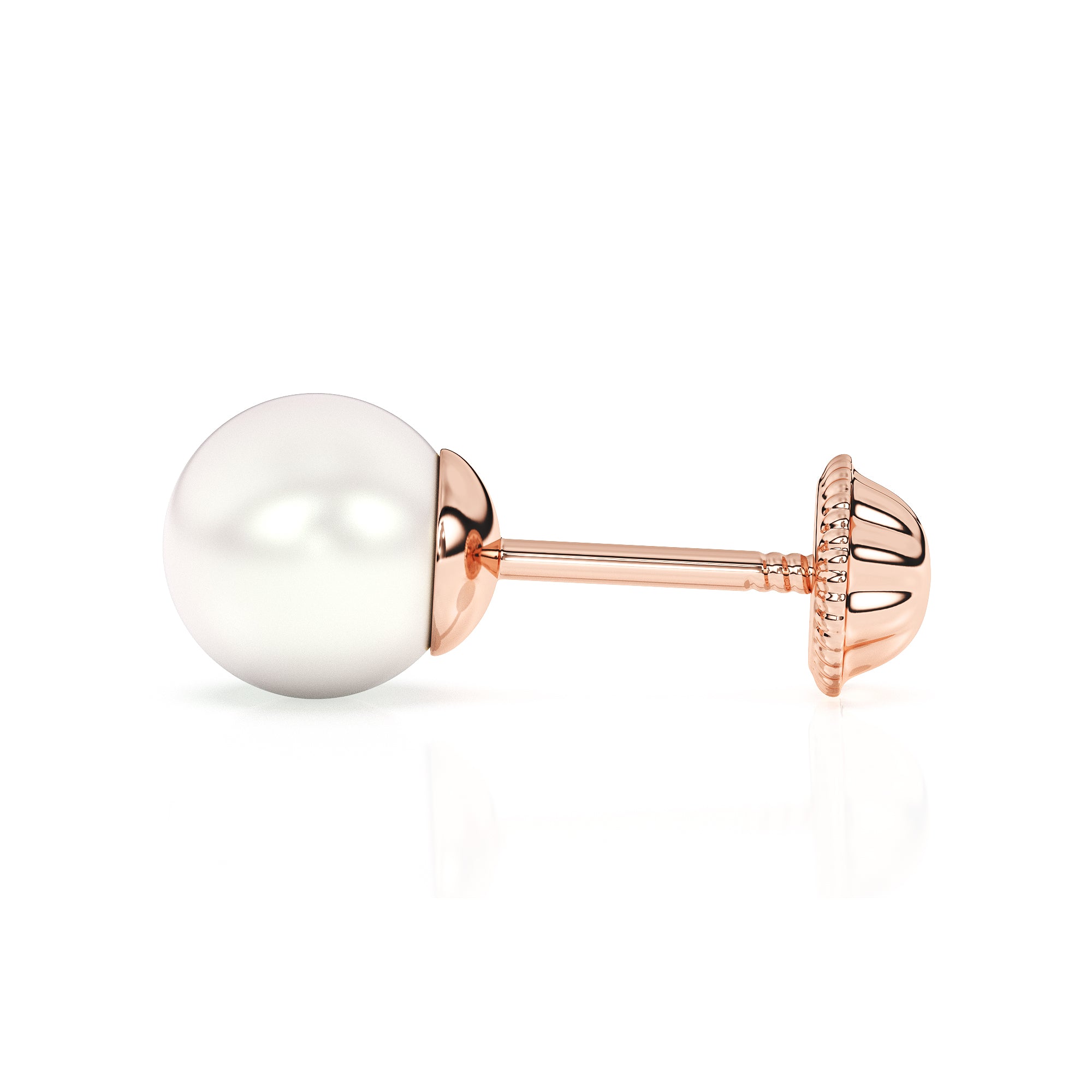 Rose gold pearl stud earrings with screwback post.