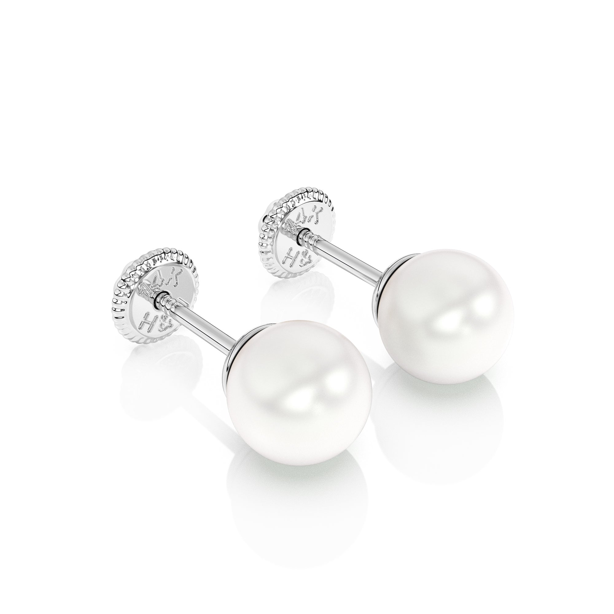 Pendientes de perla de 5 mm - Oro blanco macizo de 14 quilates, cierre de rosca, para bebés y niños