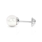 Pendientes de perla de 5 mm - Oro blanco macizo de 14 quilates, cierre de rosca, para bebés y niños