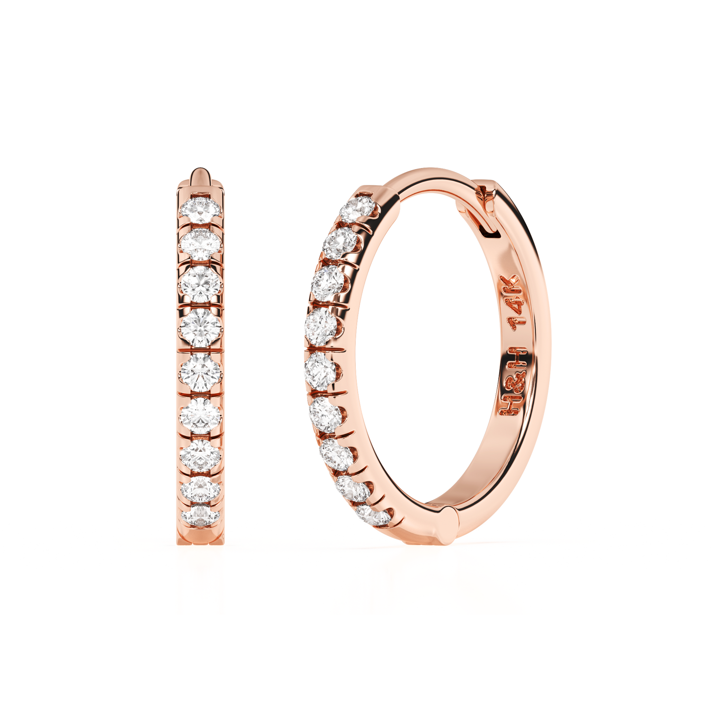 9mm Halo Pavé Clear CZ Huggie Hoop Earrings - Solid 14K Rose Gold, Huggie Hoop, for Babies & Children