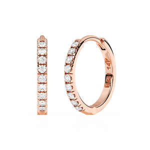 9mm Halo Pavé Clear CZ Huggie Hoop Earrings - Solid 14K Rose Gold, Huggie Hoop, for Babies & Children