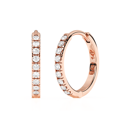 9mm Halo Pavé Clear CZ Huggie Hoop Earrings - Solid 14K Rose Gold, Huggie Hoop, for Babies & Children