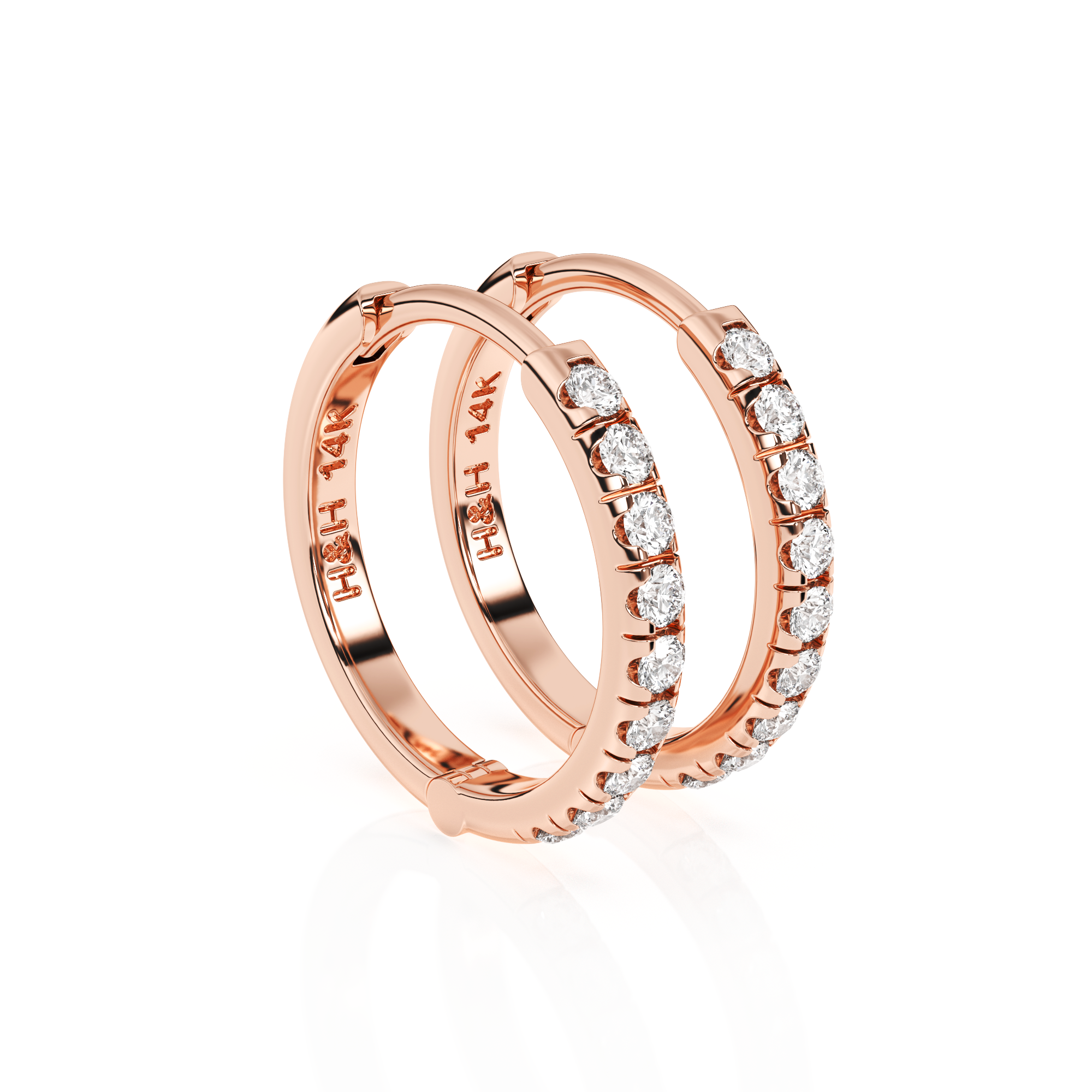 9mm Halo Pavé Clear CZ Huggie Hoop Earrings - Solid 14K Rose Gold, Huggie Hoop, for Babies & Children