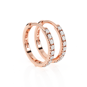 9mm Halo Pavé Clear CZ Huggie Hoop Earrings - Solid 14K Rose Gold, Huggie Hoop, for Babies & Children