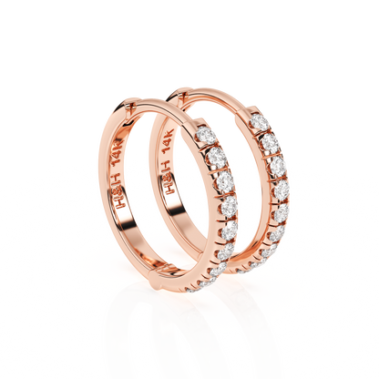 9mm Halo Pavé Clear CZ Huggie Hoop Earrings - Solid 14K Rose Gold, Huggie Hoop, for Babies & Children