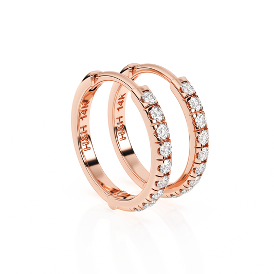 9mm Halo Pavé Clear CZ Huggie Hoop Earrings - Solid 14K Rose Gold, Huggie Hoop, for Babies & Children