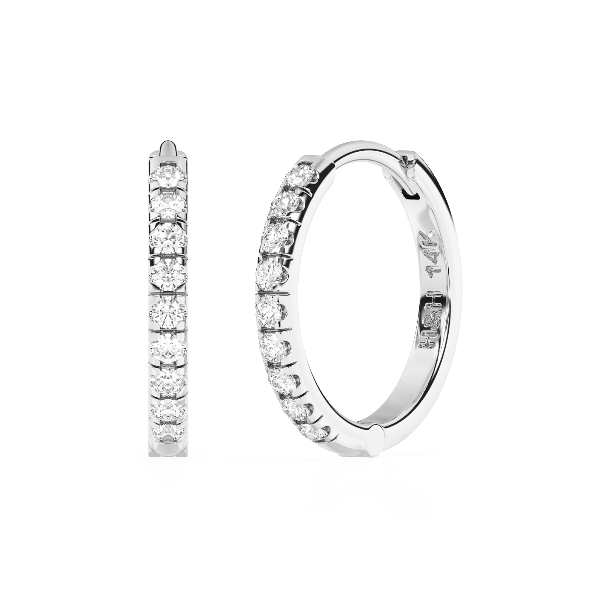 9mm Halo Pavé Clear CZ Huggie Hoop Earrings - Solid 14K White Gold, Huggie Hoop, for Babies & Children