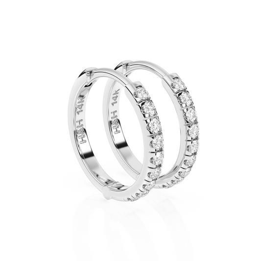 9mm Halo Pavé Clear CZ Huggie Hoop Earrings - Solid 14K White Gold, Huggie Hoop, for Babies & Children