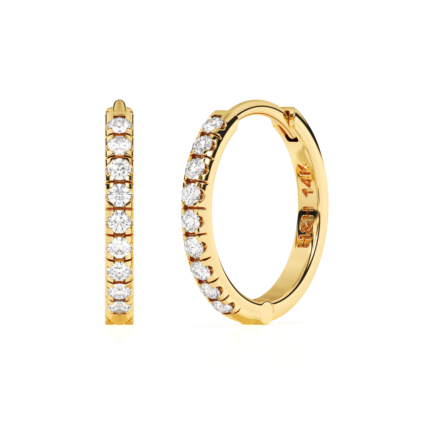 9mm Halo Pavé Clear CZ Huggie Hoop Earrings - Solid 14K Gold, Huggie Hoop, for Babies & Children