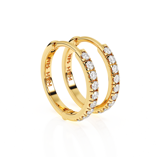 9mm Halo Pavé Clear CZ Huggie Hoop Earrings - Solid 14K Gold, Huggie Hoop, for Babies & Children