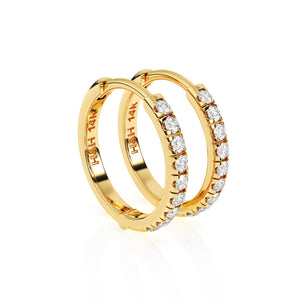 Aros de 9 mm con circonitas cúbicas transparentes y halo pavé - Oro macizo de 14 quilates, para bebés y niños