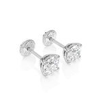 Swarovski April birthstone stud earrings in white gold with screwback post.