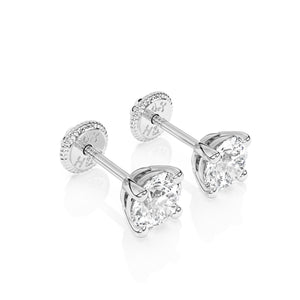 Swarovski April birthstone stud earrings in white gold with screwback post.