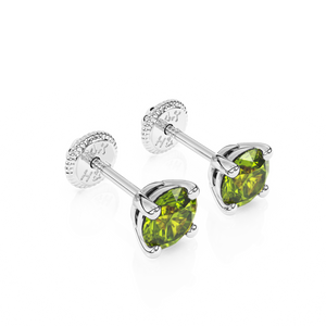 August Birthstone, 4mm Swarovski Crystal Stud Earrings - Solid 14K White Gold, Screw Back, for Babies & Children