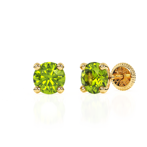 August Birthstone, 4mm Swarovski Crystal Stud Earrings - Solid 14K Gold, Screw Back, for Babies & Children