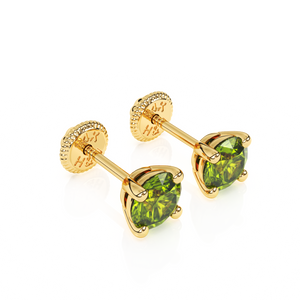 August Birthstone, 4mm Swarovski Crystal Stud Earrings - Solid 14K Gold, Screw Back, for Babies & Children