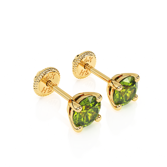August Birthstone, 4mm Swarovski Crystal Stud Earrings - Solid 14K Gold, Screw Back, for Babies & Children