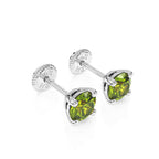 Swarovski August birthstone stud earrings in white gold with screwback post.