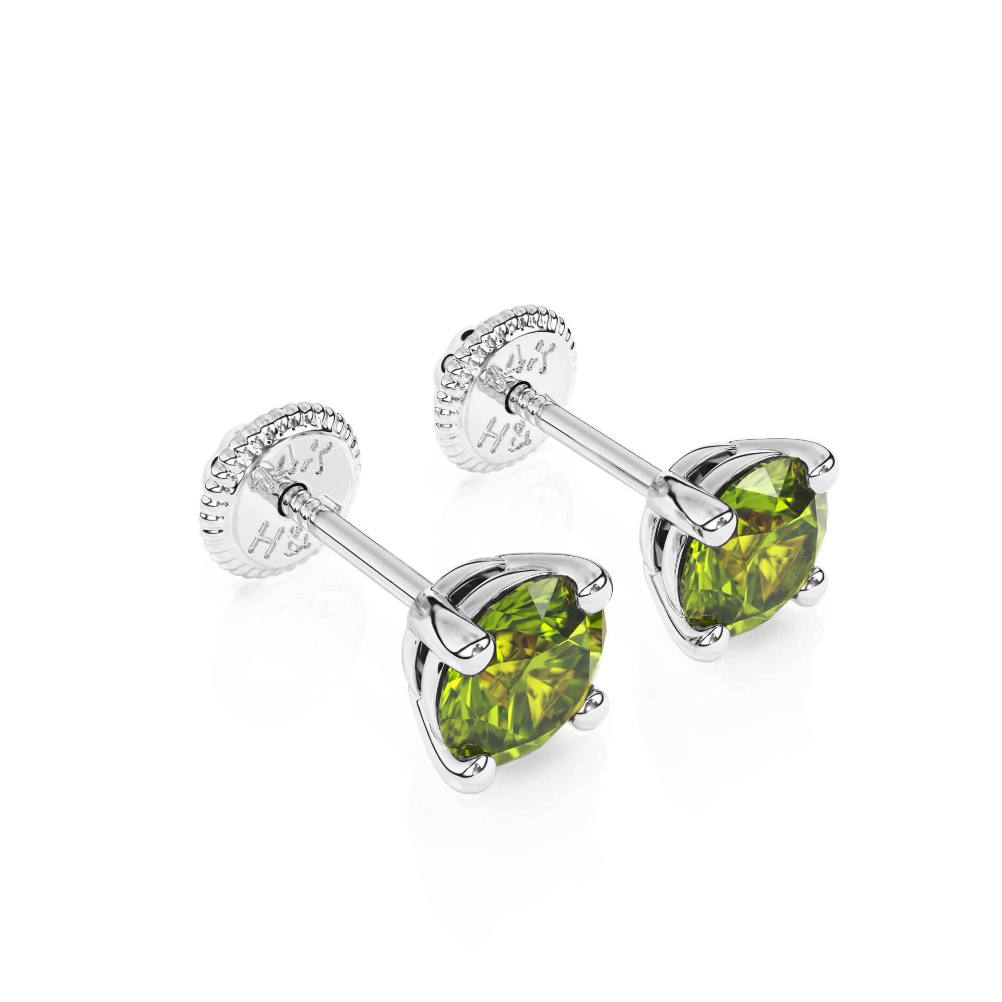 Swarovski August birthstone stud earrings in white gold with screwback post.