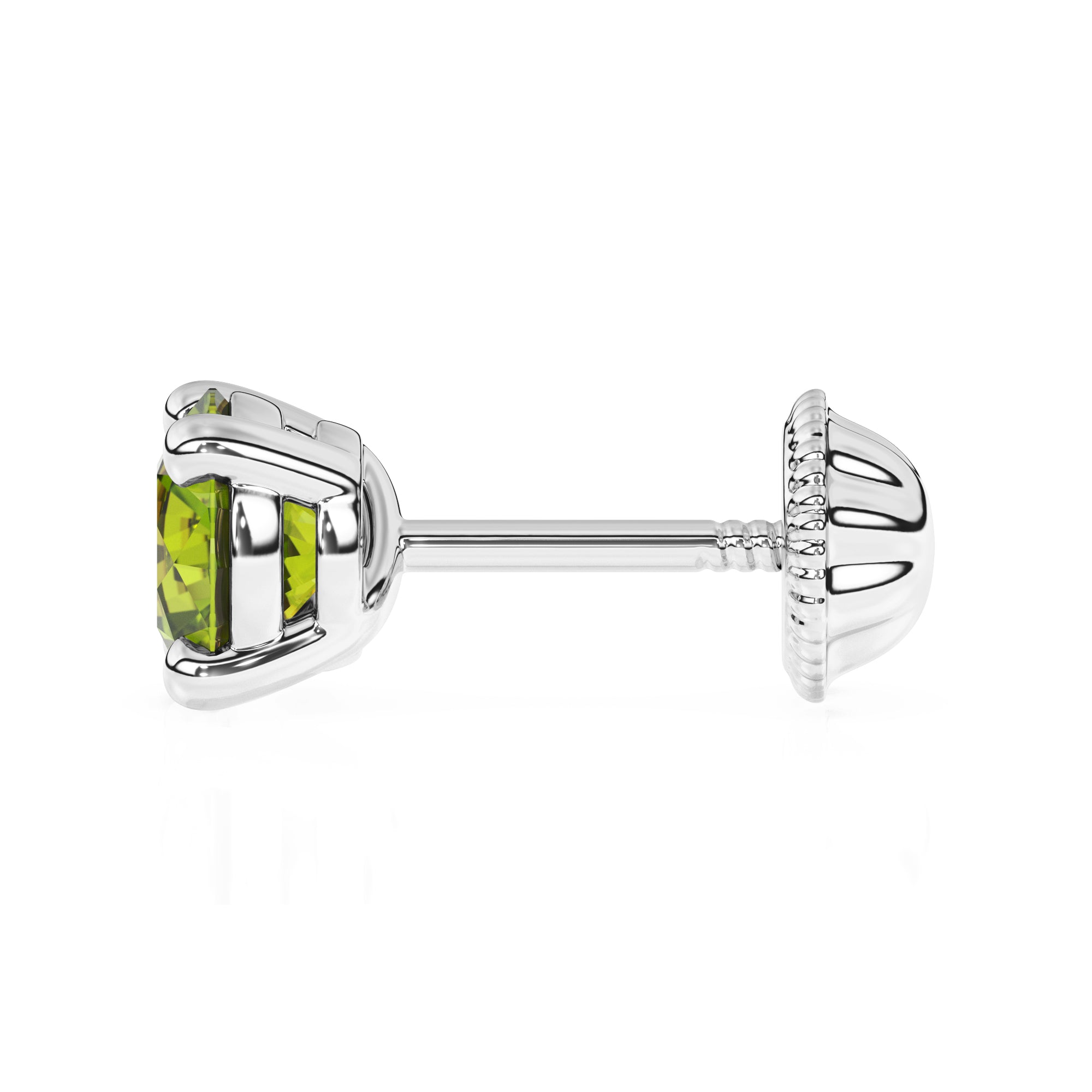 Swarovski August birthstone stud earrings in white gold with screwback post.